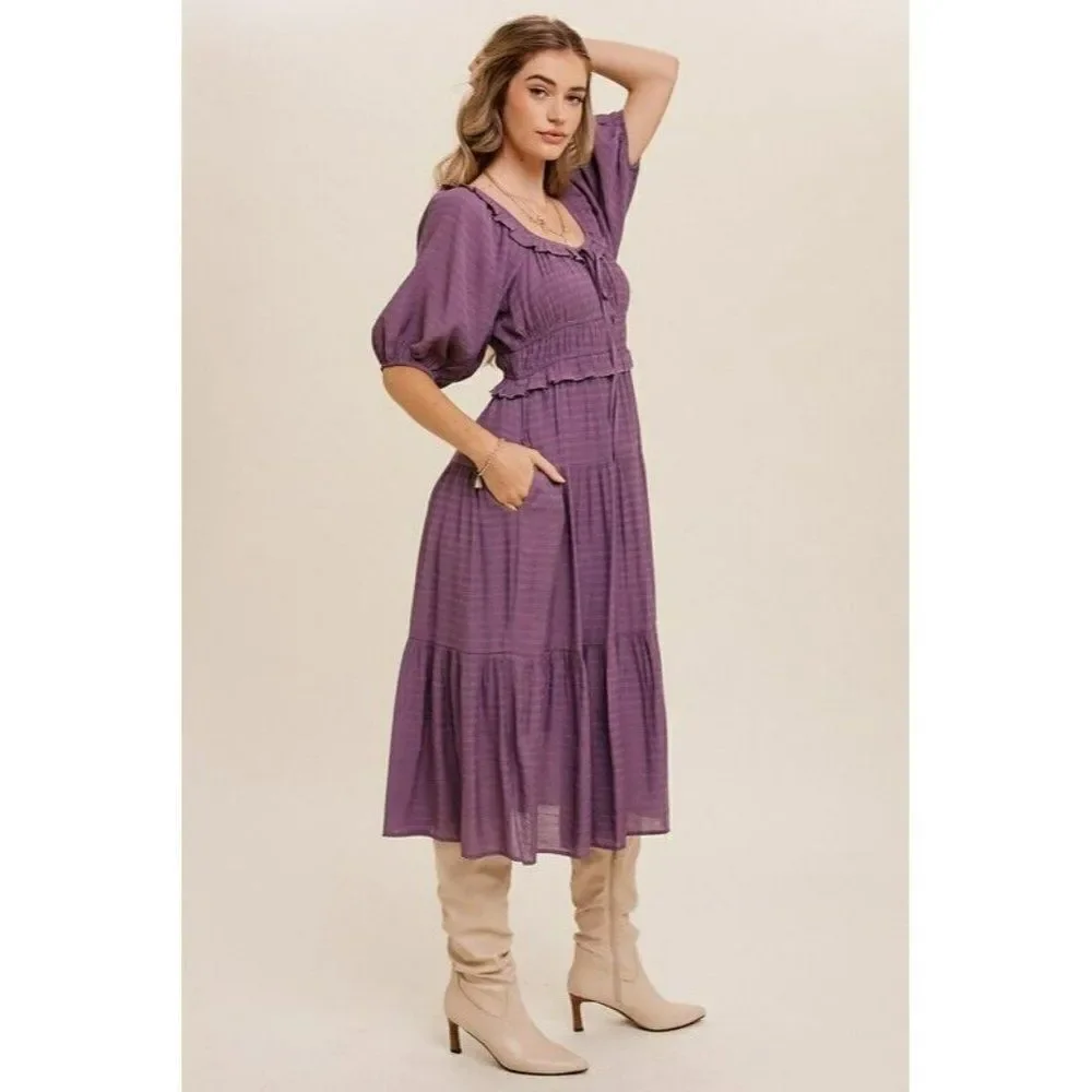 sale! Listicle Lavender Purple Ruffle Front Tie Tiered Maxi Dress Boho LD1093